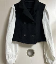 ツイード調 ダブルボタン ブラウス ジャケット ブラック ホワイトのサムネイル