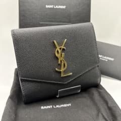 正規品】サンローラン YSL 三つ折り財布 黒 レザー ゴールド金具 付属