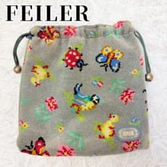 FEILER 페일러 하이디 건착 파우치 슈닐 짠 그레이 꽃무늬 동물무늬