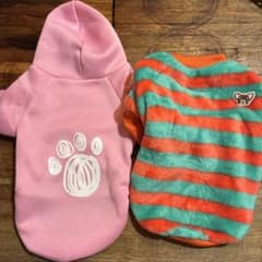 犬服 フード付きピンクとストライプ　2枚セットのサムネイル