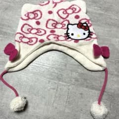 ハローキティ　猫耳　ニット帽　50-52ポンポン付　キティちゃん帽子のサムネイル