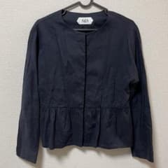 S&S スピック＆スパン 2WAYリネンペプラムブルゾン ノーカラージャケット