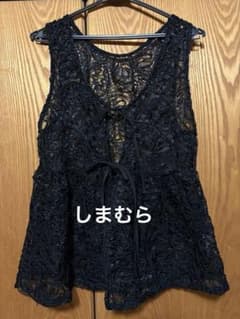 ブラック 刺繍レース ノースリーブ　チュニック　ベスト　Lサイズのサムネイル