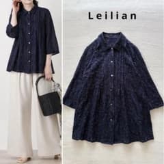 Leilian レリアン 刺繍 ピンタック ブラウス シャツ 前開き M フレア 