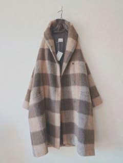 sale*Honneteオネット シャギーウール チェックショールカラーコート