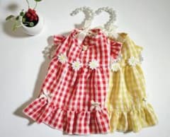 即購入⭕️犬服♡ギンガムチェックワンピース/イエローLのサムネイル