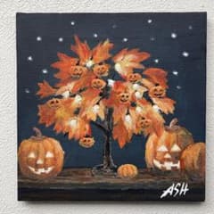 アクリル画 ハロウィン ツリー　原画 キャンバス 手描きのサムネイル