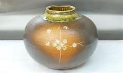 Limited-time sale: Shigaraki ware Komagata ash-glazed stamped flower vase, decorative vase, flower vase, antique ceramic, pottery.