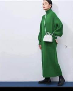 アダムエロペ　ワイドリブロングワンピース　グリーンのサムネイル