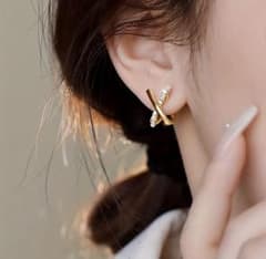 Brand new stud earrings, cross design, pearl, simple, for both ears, formal occasions.
