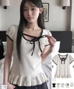 GRL新品未使用タグ付きドット柄リボンフリルトップス[ru1859のサムネイル