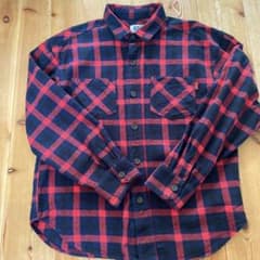 キッズ　チェックネルシャツ　赤✖️黒✖️紺　160㎝のサムネイル