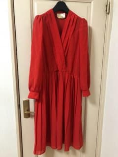 ワンピース 古着 赤 長袖ワンピース レトロのサムネイル