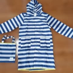 レインコート　キッズ　(リュックOK) 120～140　ボーダー柄のサムネイル