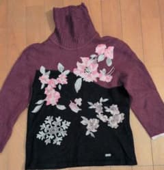 極美品 レオナール カシミヤ シルク ニット セーター 花柄 刺繍 38 M
