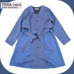 TOGA VIRILIS ペイズリー柄 ノーカラーコート ブルー サイズ44 美品 TOGA VIRILIS ペイズリー ノーカラーコート ブルー サイズ44