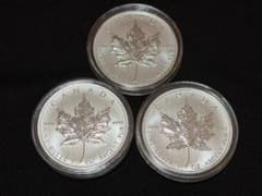 2011年メイプルリーフ銀貨3枚セット カナダ 5ドル 純銀貨 エリザベス2