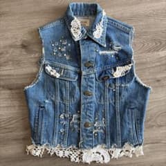vintage リメイク 希少 Lee デニムジャケット ベスト レース レア 