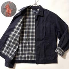 90s ポロラルフローレン スウィングトップ チンスト 裏地チェック M 紺