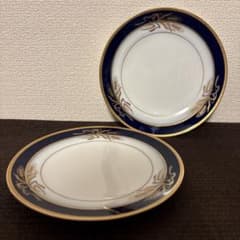 大倉陶園 ロイヤルブルー 瑠璃稲穂金彩金蝕 デザートプレート 16.8cm 