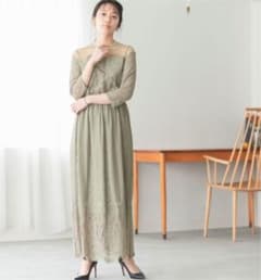 【小春様専用】アダムエロペ　チュールパネルレースドレス　グリーンのサムネイル