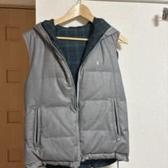 リバーシブル ダウンベスト フード付き グレー チェックのサムネイル