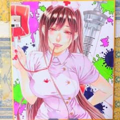 エ*ロ様 オリジナル手描きアナログイラスト色紙コピック「吸血天使」のサムネイル