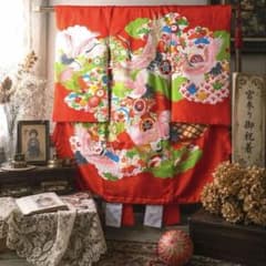 アンティーク】正絹 女の子 お宮参り 祝い着 初着 産着 鶴 瑞雲 刺繍