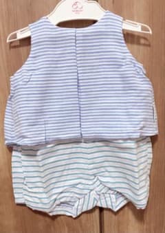 犬印本舗 播州織 袖無コンビ ブルーボーダー 新品 baby set 60〜70のサムネイル