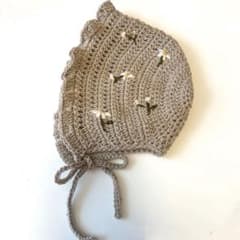 ベビーボンネット 6ヶ月 コットン 小花刺繍 ナチュラル 韓国風 ハンドメイドのサムネイル