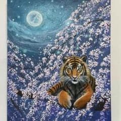 No.574 F3 虎 夜桜 アクリル画 風景画 絵画 開運絵画 手描き - メルカリ
