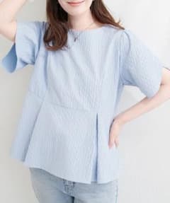 新品タグ付き　ライトブルー 半袖ブラウス ペプラムプルオーバー