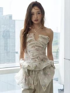 JNYLON25SS レトロロマン シアー花柄チューブトップ ノースリーブ 