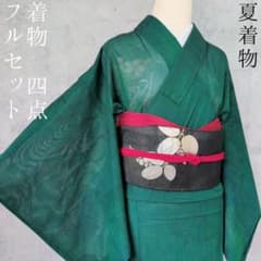 夏着物　色無地　フルセット　正絹　盛夏　深緑　透け感　O4 夏着物 色無地 フルセット 正絹 盛夏 深緑 透け感 O4 - メルカリ