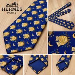 HERMES エルメス ネクタイ フクロウ 月 パープル シルク100%のサムネイル