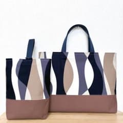 北欧　レッスンバッグ　上履き入れ　男の子　2点セット　ウェーブ　手提げ袋