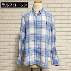 美品】ラルフローレン リネン マドラスチェック 長袖シャツ ポニー刺繍