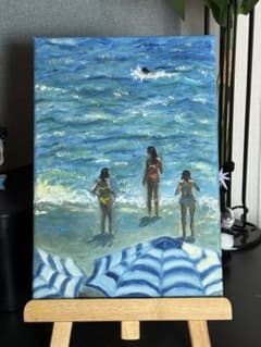 真昼の砂浜」 手描き 油絵 風景画 原画 肉筆 油彩画 印象派 - メルカリ