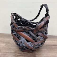 A-3 竹細工 花籠 乱れ編み 花器 落とし内筒付 茶道具 華道 インテリア