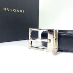 極美品】ブルガリ BVLGARI ベルト スクエア ビジネス シルバー レザー