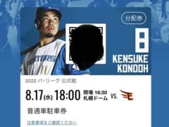 札幌ドーム駐車券(普通車)８月１７日のサムネイル