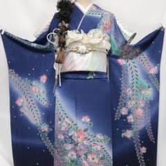 振袖 紺色 辻ヶ花 正絹 【中古】 身丈162cm 裄丈66.5cm 美品】幻想辻が花□振袖6点セット166cm成人式フルセット正絹群青紺系