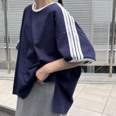 CIAOPANIC TYPYネイビーラインクルーネック半袖Tシャツのサムネイル