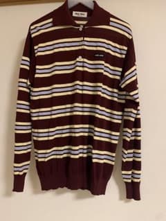 miu miu 長袖ポロシャツ バーガンディ ストライプ m36157444826_1.jpg?1751553902