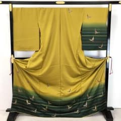 仮絵羽 付下げ 斉藤三才 三才鳥 横縞模様 唐金色 しつけ糸 KK-2015