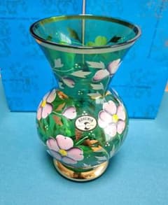 未使用品】豪華金彩 BOHEMIA クリスタルガラス フラワーベース花瓶