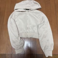 SHEIN クロップド丈 ジップアップパーカー アイボリー Lのサムネイル
