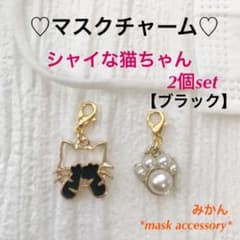 マスクチャーム【ブラック】シャイな猫ちゃん2個setのサムネイル