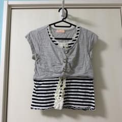 レイヤード風 半袖Tシャツ グレー×ボーダー 140のサムネイル