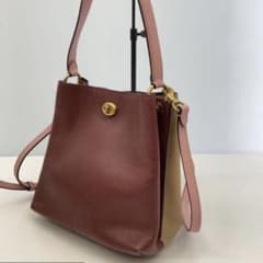 美品COACH ショルダーバッグ ボルドー・ベージュ スクエア型クリア 